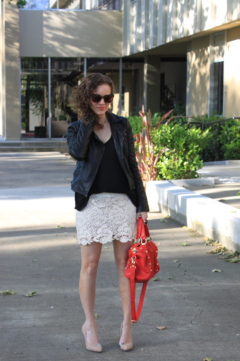 lace skirt and topshop leather jacket - sf style blogger - kate franco